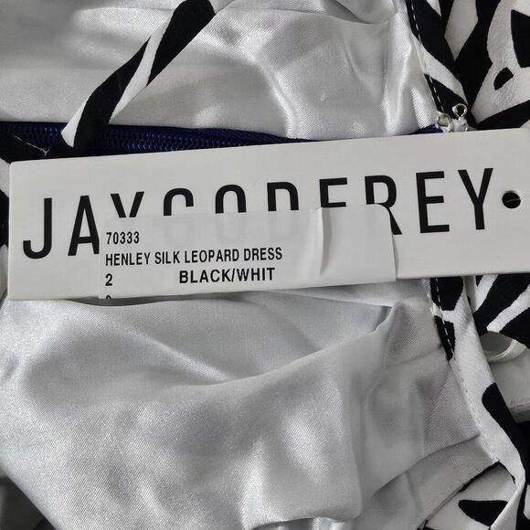 2/$50Jay Godfrey Black & White Silk Leopard Henley Dress Size 2 | Chic & Stylish - Picture 5 of 6
